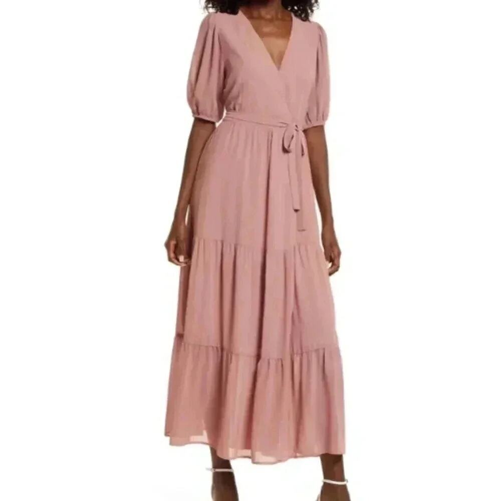 CHARLES HENRY l Tiered Wrap Dress ShopStyle Mauve Size Medium